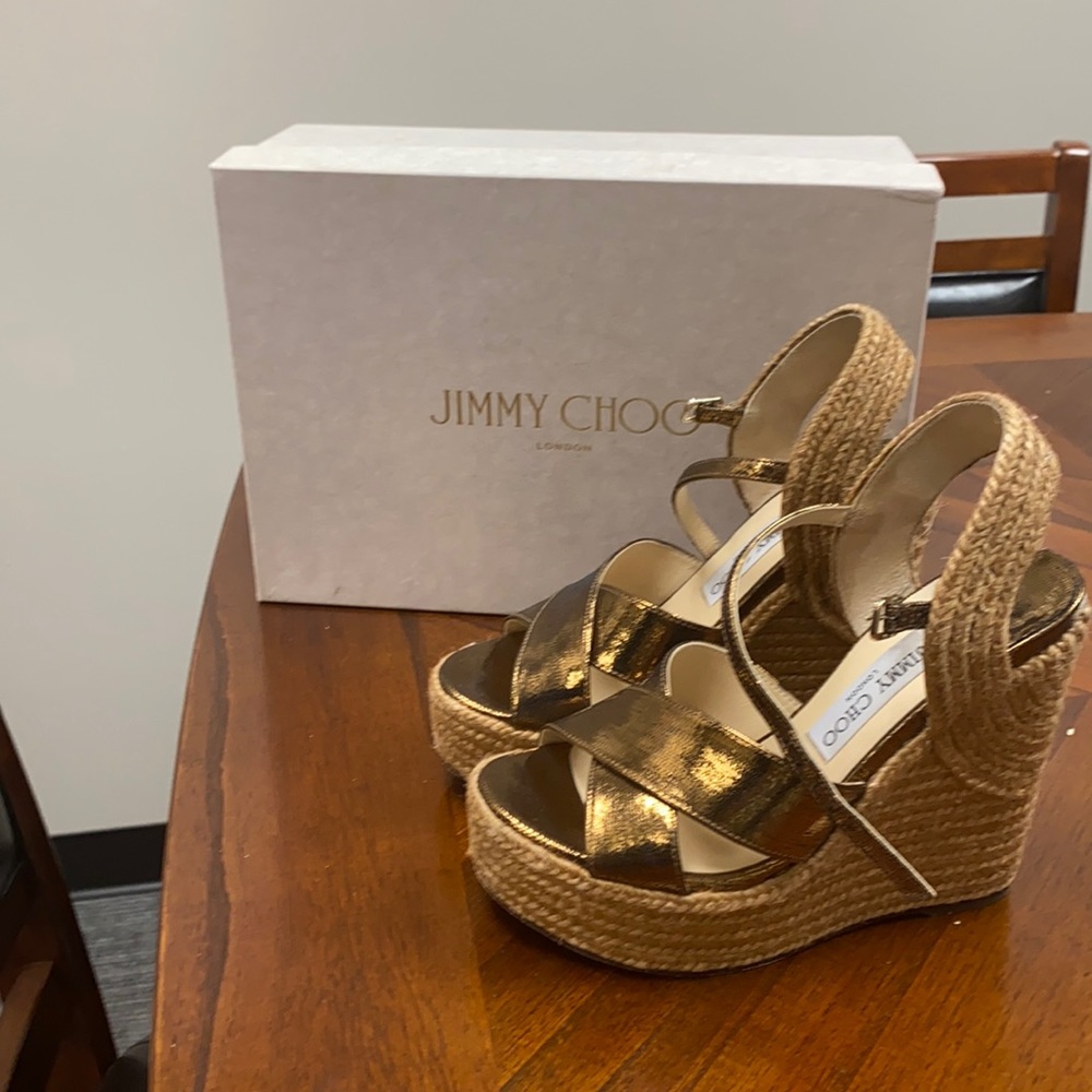 Jimmy Choo Metallic Lizard Print Leather w/rope tr